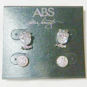 ABS $45 Owl & Pave Crystal Earrings NWT